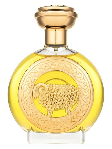 Golden Aries Extrait 100ml bottle with ornate gold emblem and cap, photographed for final warehouse clearance