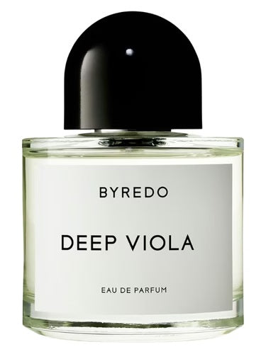 Showcasing the Byredo Deep Viola 100ml bottle with violet-tinted label and minimalistic design, ideal for amber-floral fragrance lovers