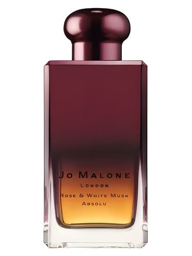Jo Malone Rose & White Musk Absolu 100ml bottle with dark burgundy gradient glass and rounded cap