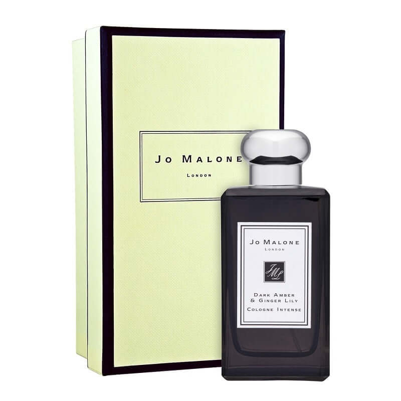 Jo Malone Dark Amber & Ginger Lily tester with pastel box and dark glass bottle, front-facing