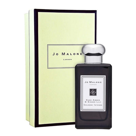 Jo Malone Dark Amber & Ginger Lily tester with pastel box and dark glass bottle, front-facing