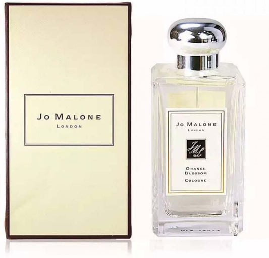 Jo Malone Orange Blossom tester bottle with peach cap, front view on white background