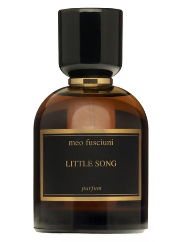 Meo Fusciuni Little Song Parfum 100ml bottle with black cap and minimalist black label on amber glass