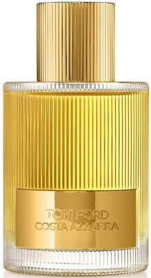 Costa Azzurra by Tom Ford shown in matching flacon with vertical gold lines and minimalist branding