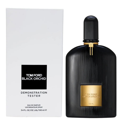 Black Orchid by Tom Ford displayed with white box, cap in place, showcasing elegant black flacon