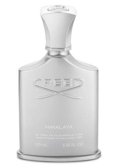 Creed Himalaya tester bottle photographed at angle with polished silver finish