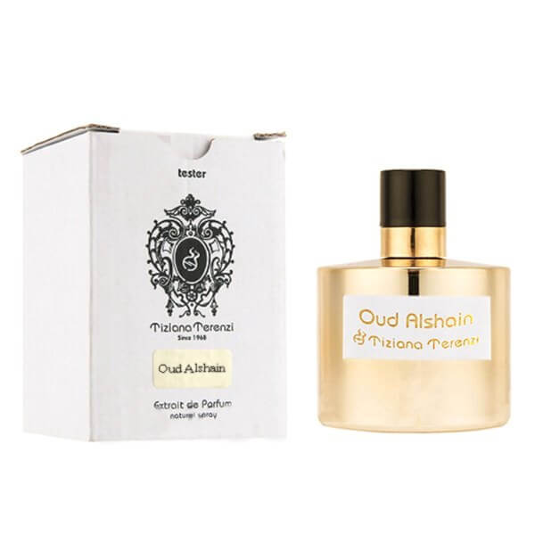 Tiziana Terenzi Oud Alshain gold bottle with black tester box, cap included