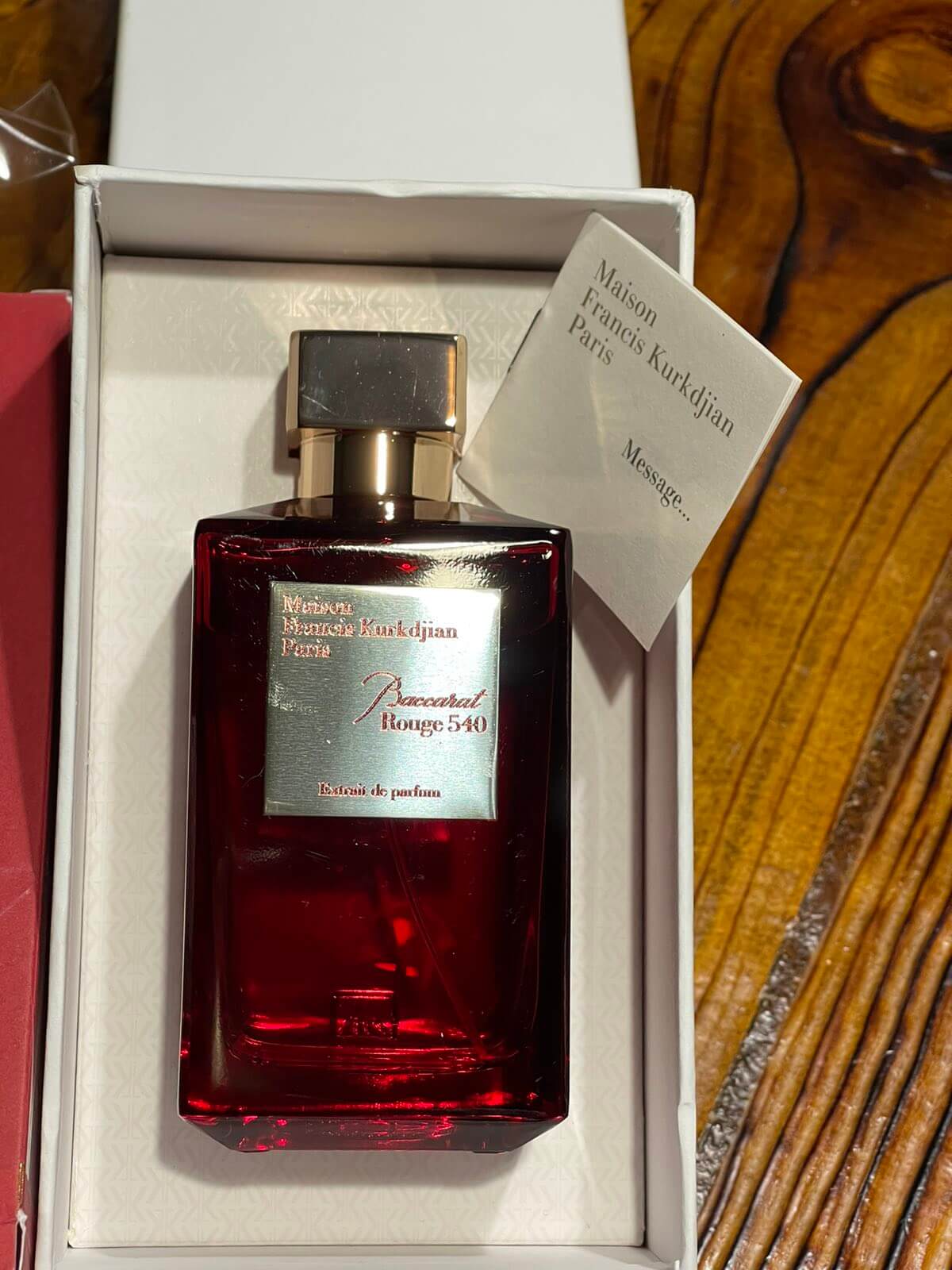 Baccarat Rouge 540 Extrait in box with gold cap, tester format, indoor setting