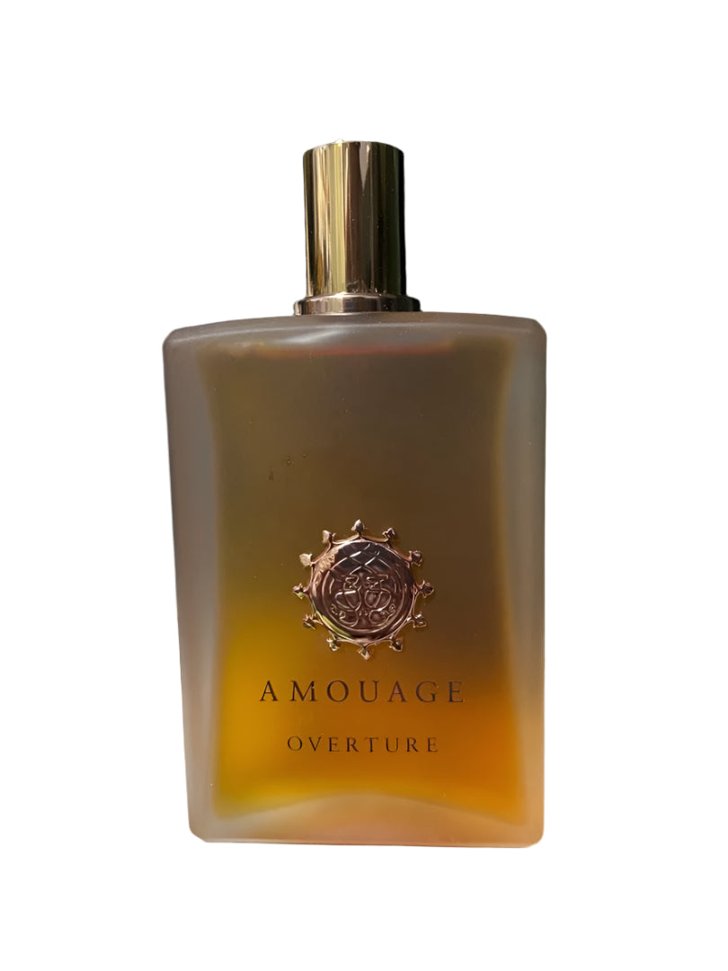 Tester version of Amouage Overture Man in gradient brown bottle with minimalist top and rich hue