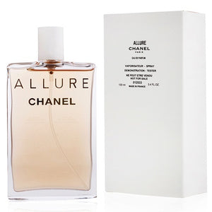 Discounted Chanel Allure Women 100ml EDP Tester, featuring the bottle without cap and tester box, a refined fragrance combining floral and fruity notes. Chanel perfumes