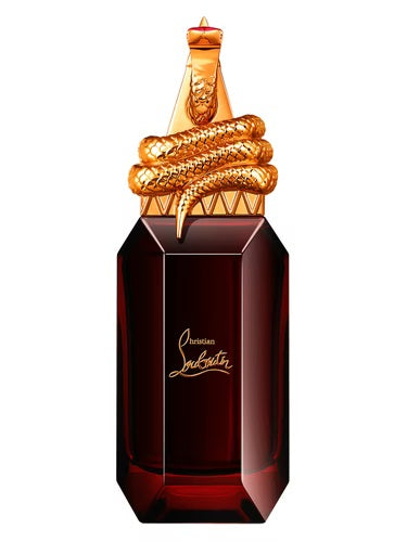 Golden serpent-topped bottle of Christian Louboutin Loubiprince EDP Intense 90ml with rich burgundy glass and luxury embossed logo