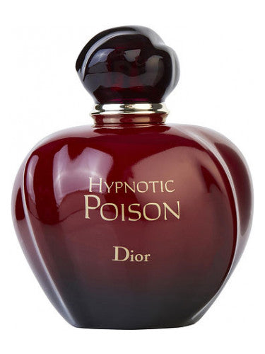 Christian Dior Hypnotic Poison deep red bottle with rounded black cap and golden logo
