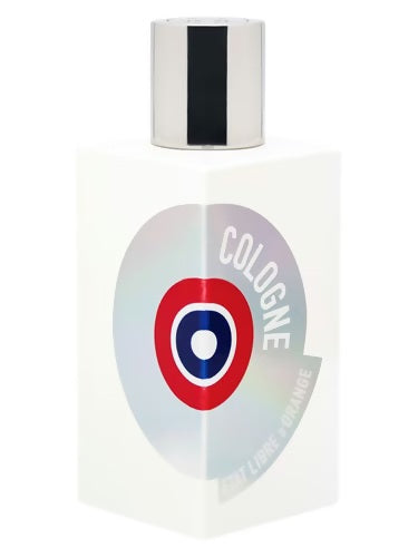 Minimalist white bottle of Etat Libre d’Orange Cologne with silver cap and target logo design