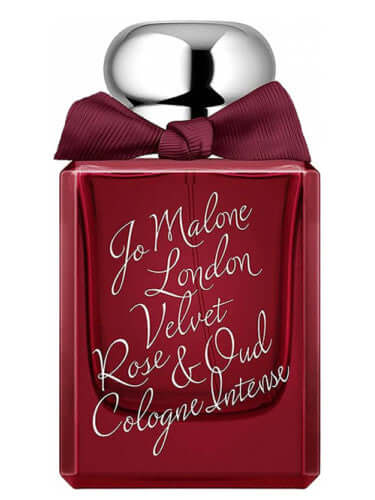 Jo Malone Velvet Rose & Oud Cologne Intense 100ml tester bottle with burgundy ribbon and silver cap
