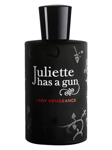 Juliette Has A Gun Lady Vengeance EDP 100ml black bottle with red and white branding and engraved floral motifs