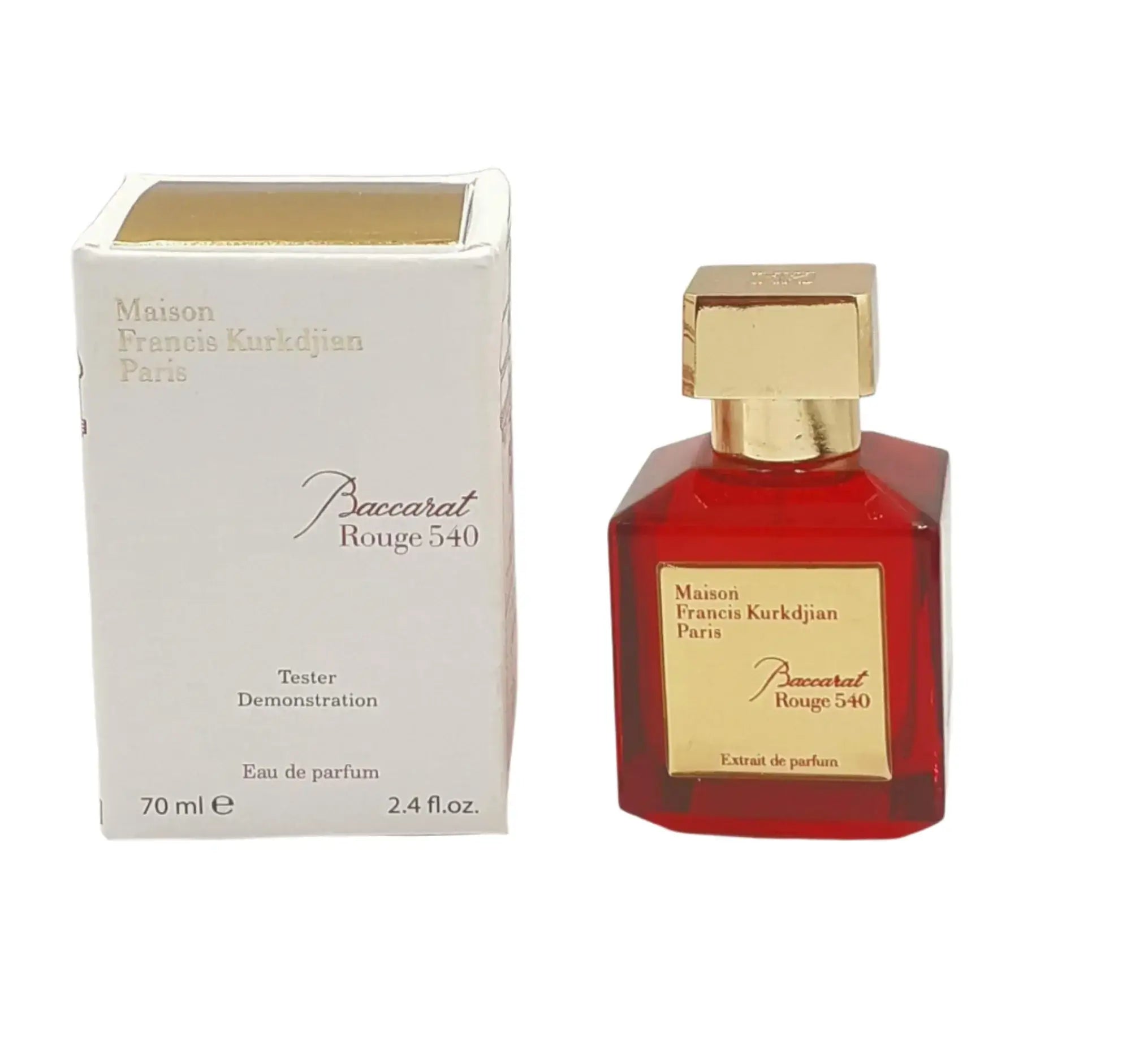 Maison Francis Kurkdjian Baccarat Rouge 540 Extrait Unisex 70ml/2.4oz Tester bottle with cap and branded tester box, iconic fragrance for men and women. Maison Francis Kurkdjian perfumes