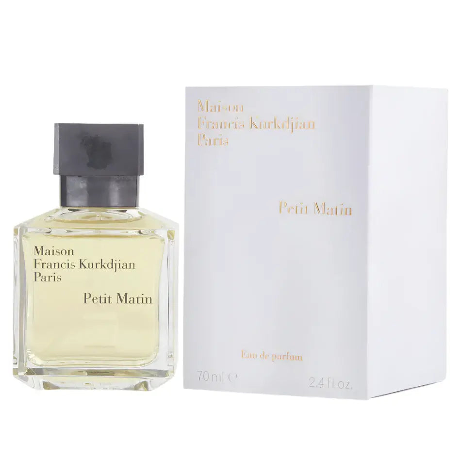 Maison Francis Kurkdjian Petit Matin Unisex 70ml/2.4oz EDP Tester, fragrance bottle with cap and branded tester box. Maison Francis Kurkdjian perfumes