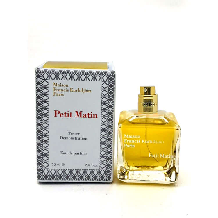 Maison Francis Kurkdjian Petit Matin Unisex 70ml/2.4oz EDP Tester, fragrance bottle without cap and branded tester box. Maison Francis Kurkdjian perfumes