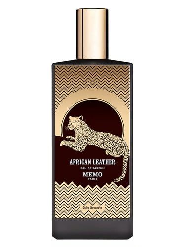 Memo Paris African Leather EDP 75ml bottle with leopard design, niche leather fragrance from Cuirs Nomades collection.