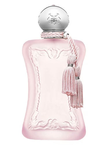 Parfums de Marly Delina La Rosée Royale Essence EDP 75ml – elegant pink bottle with silver cap and tassel, luxury floral women’s fragrance.