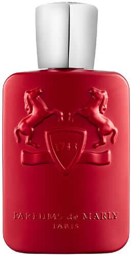 Kalan by Parfums de Marly shown with silver cap and bright red flacon in classic upright position