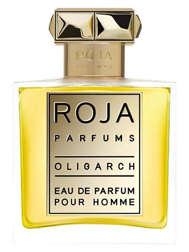 Roja Parfums Oligarch Eau de Parfum Pour Homme bottle with gold cap and label, luxury men’s fragrance