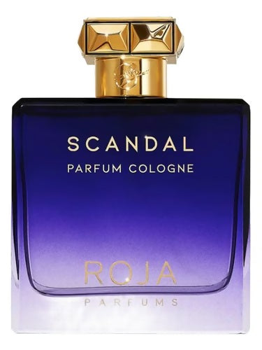Roja Parfums Scandal Pour Homme Parfum Cologne bottle with gradient purple glass and gold cap – luxury men’s fragrance