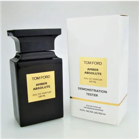 Amber Absolute by Tom Ford in rectangular dark bottle with gold label and signature tester packaging