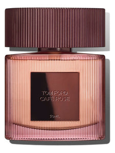 Discounted Tom Ford Cafe Rose women’s Eau de Parfum 100ml bottle showcasing elegant design with rose hues and distinctive cap. Tom Ford perfumes