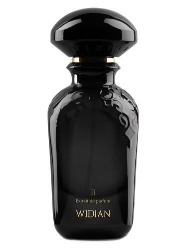 WIDIAN Black II Extrait de Parfum bottle in glossy black glass with gold accents – luxury unisex niche fragrance