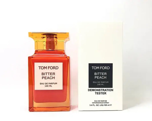 Bitter Peach by Tom Ford displayed with matching cap and white tester box, upright product layout