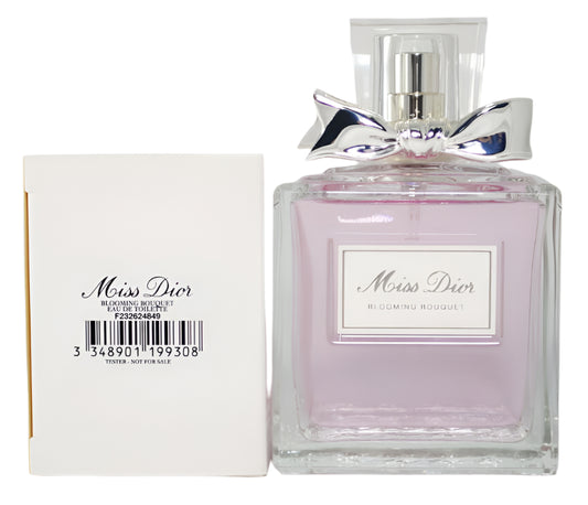 Miss Dior Blooming Bouquet tester with branded cap and white tester box in background