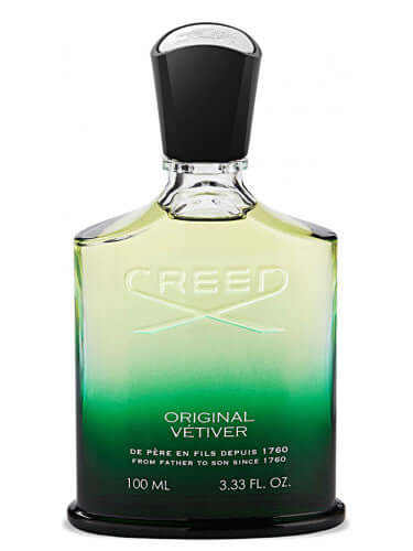 Creed Original Vetiver green gradient bottle with black cap, front view