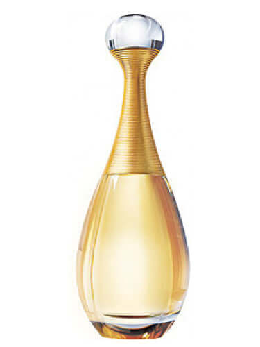 Elegant Christian Dior Jadore bottle with sculpted golden neck and crystal-like cap