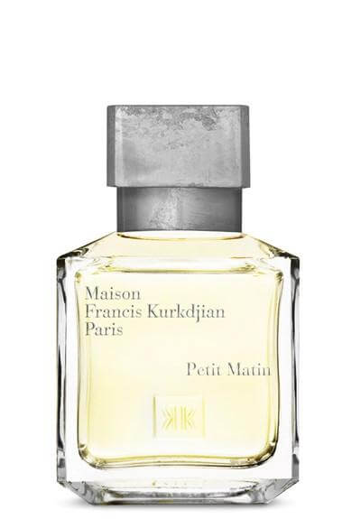 Elegant glass bottle of Petit Matin with matte silver cap and soft yellow juice