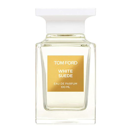 Tom Ford White Suede Women 100ml/3.4oz Tester, featuring a bottle with cap, embodying soft suede and floral notes.